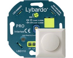 Lybardo - LED Dimmer Pro - Met Afdekplaat - 3-200W - Elektronische Zekering - Universeel - Inbouw