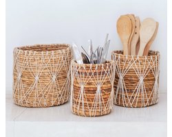 Lyma Living Mand - Plantenmand - Opbergmand - Bestekmand - Opberger - Bloempot - Duurzaam en handgemaakt Gemaakt van bananenvezels - Set van 3