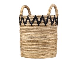 Lyma Living Opbergmand S - Wasmand - Speelgoedmand - Plantenmand - Mand - Bananenblad en katoen - Fairtrade - 35 cm hoog, Ø 30 cm - Macrame