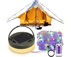 LYNEXA® Camping Lamp - Zaklamp - Lichtsnoer Buiten - Kampeerlamp Oplaadbaar - RGB Lichtslinger met Afstandsbediening - SOS Verlichting - 4in1 - Powerbank USB & Zonne-Energie - 7.5M - 8 Lichtstanden
