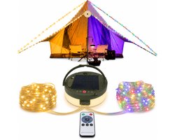 LYNEXA® Camping lamp - Zaklamp - Lichtsnoer Buiten - Lichtslinger - Kampeerlamp Oplaadbaar - 4in1 - 3600mAh Batterij - Warm Wit & RGB - 12 Lichtmodi - Powerbank USB & Zonne Energie - 10m