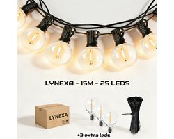 Lynexa G40 Lichtsnoer Buiten - 15m - 25 LED Warm Wit 2700K - Koppelbaar Lichtslinger - IP44 Waterdicht - EU Stekker - Energiezuinig - Sfeervolle Prikkabel Tuinverlichting - Kerstverlichting Buiten - 3 Extra Lampjes