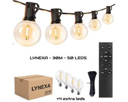 Lynexa G40 - Lichtsnoer Buiten - 30m - 50 LED Warm Wit 2700K - Kerstverlichting voor Buiten - IP44 Waterdicht - Energiezuinig - Koppelbaar - Dimbaar met Afstandsbediening - Sfeervolle Winter Prikkabel - Tuinverlichting - 4 Extra Lampjes