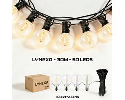 Lynexa G40 Lichtsnoer Buiten - 30m - 50 LED Warm Wit 2700K - Koppelbaar Lichtslinger - IP44 Waterdicht - EU Stekker - Energiezuinig - Sfeervolle Prikkabel Tuinverlichting - Kerstverlichting Buiten - 4 Extra Lampjes