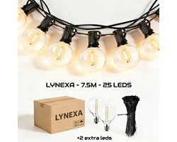 Lynexa G40 Lichtsnoer Buiten - 7.5m - 25 LED Warm Wit 2700K - Koppelbaar Lichtslinger - IP44 Waterdicht - EU Stekker - Energiezuinig - Sfeervolle Prikkabel Tuinverlichting - Kerstverlichting Buiten - 2 Extra Lampjes