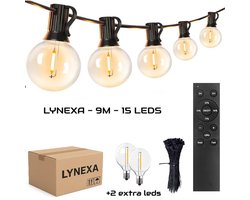 Lynexa G40 - Lichtsnoer Buiten - 9m - 15 LED Warm Wit 2700K - Kerstverlichting voor Buiten - IP44 Waterdicht - Energiezuinig - Koppelbaar - Dimbaar met Afstandsbediening - Sfeervolle Winter Prikkabel - Tuinverlichting - 2 Extra Lampjes