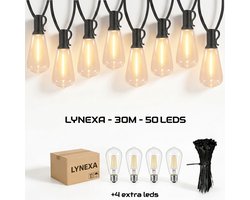 Lynexa ST38 Lichtsnoer Buiten - 30m - 50 LED Warm Wit 2700K - Koppelbaar Lichtslinger - IP44 Waterdicht - EU Stekker - Energiezuinig - Sfeervolle Prikkabel Tuinverlichting - Kerstverlichting Buiten - 4 Extra Lampjes