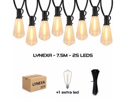 LYNEXA ST38 - Lichtsnoer Buiten - 7,5m - 25 LED Warm Wit 2700K - Met EU Stekker - Kerstverlichting voor Buiten - IP44 Waterdicht - Energiezuinig - Koppelbaar - Sfeervolle Winter Prikkabel - Tuinverlichting - 1 Extra Lampje - Inclusief Kabelbinders