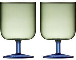 Lyngby Glas Torino wijnglazen, rode en witte wijn, wijnglazen set, vaatwasserbestendig, 30 cl, set van 2, groen/blauw