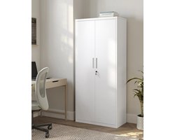 Lynly - archiefkast 180cm - kantoorkast - met slot en sleutels - archiefkast metaal - dossierkast wit - instelbare planken
