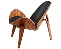Lynly - Driepotige schelpstoel Zwart walnoot Stofbekleding Moderne loungestoel