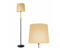 Lynly - Moderne vloerlamp design paallamp met kap creme wit met e27 aansluiting - woonkamer - landelijk vloerlampen hout excl lamp