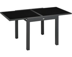 Lynly - Uitschuifbare Aluminium Tuintafel met Glazen Blad – 80–160 × 80 × 75 cm – Zwart - inklapbaar - 4-6 personen - rechthoekig