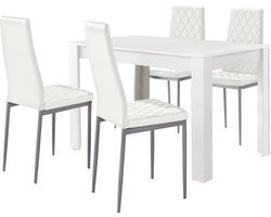 Lynn & Brooke|Set van Eettafel 120x80cm met 4 Stoelen Wit