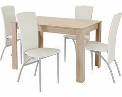 Lynn & Nicole - Set van Eettafel 120x80cm met 4 Stoelen Lichtgrijs (75 x 120 x 80 cm)
