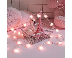 Lynn's led lampjes slinger - Roze hartjes - 3 meter - 20 lichtjes - Babyshower - Kinderkamer - Valentijn