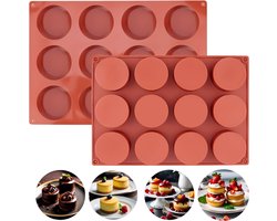 Lynn's siliconen bakvorm - 12 ronde holtes van 5cm - Cake, mousse, chocolade, petit fours, gebak, oreo, taart, koek, pudding, zeep, epoxy etc. - Geschikt voor o.a. oven, koelkast, vriezer, magnetron
