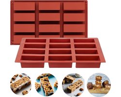 Lynn's siliconen bakvorm - Reepvorm - 12 rechthoekige holtes - Geschikt voor snoeprepen, zeep, chocolade, granola bars, gebak, fudge, nougat, mueslirepen, epoxy, en meer!