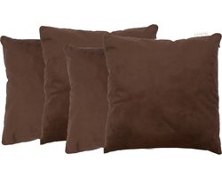 Lyonette - Set van 4 Sierkussens - Velvet - Bruin - INCLUSIEF BINNENKUSSENS - Kussens Woonkamer - Sierkussens 45x45 cm - Sierkussenhoes
