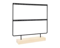 LYVION Oorbellenrekje - Groot - Oorbellenhouder - Sieradenhouder - Display voor oorbellen - Sierradenrek - Oorbellenstandaard - Voor 22 paar oorbellen - Hout en Metaal - Zwart - Lichtbruin - 6 x 26,5 x 26 cm