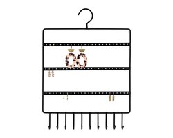 LYVION Oorbellenrekje - Sieradenrekje - Sieradendisplay - Sieradenhouder - Ophangbaar - Oorbellen opbergen - 72 gaatjes - Voor minimaal 36 paar oorbellen - Met haakjes - Met hanger - Metaal - Zwart - 4 x 27,5 x 37,5 cm