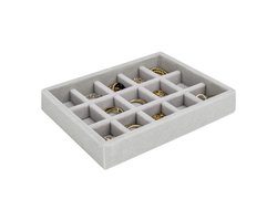 LYVION Sieradendoosje - Sieradenopberger - 15 vakken - Sieradendozen - Juwelenkistje - Velvet - Fluweel - Grijs - 12 x 16 x 2,5 cm (lxbxh)