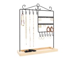 LYVION Sieradenrekje - Sieradenrek - Sieradenstandaard - Sieradenhouder - Hout - Metaal - Zwart - 9,5 x 27,5 x 35 cm