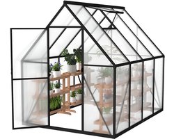 LZQ Premium kas van aluminium met loopdeur, versterkte fundering, dakraam en deur, weerbestendig en temperatuurbestendig voor tomaten, groenten en planten - 230x180x195cm