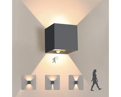 Lzwintrading Buitenlamp Met Bewegingssensor - Buitenlamp Met Sensor - Wandlamp Binnen/Buiten - IP65 Waterdicht - 3000K - Wandlamp Buiten Met Sensor - Buitenlamp Dag Nacht Sensor - Schijnwerper Met Bewegingssensor - Tuinverlichting - Wandlamp Zwart