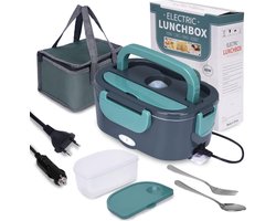 Lzwintrading Elektrische Lunchbox - Lunchbox Volwassenen Kinderen - Thermos Lunchbox - 12/24/220 V Elektrische Broodtrommel - Draagbare Broodtrommel met Fruitkist Lekvrij met SS-Vorklepel - Voor auto Vrachtwagen Kantoor