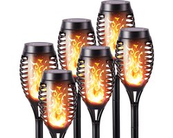 Lzwintrading Kerstverlichting buiten - Solar Tuinfakkels met Vlameffect - 6 Stuks - 52cm- Tuinverlichting op Zonne Energie - LED Solar Tuinverlichting Buiten Staand - Buitenverlichting - Solar Lamp Buiten - Halloween Decoratie - Kerstdecoratie Buiten