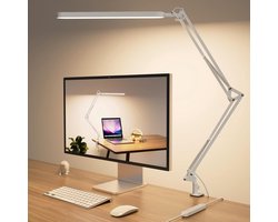 Lzwintrading LED Bureaulamp - LED Bureaulamp Dimbaar - LED Bureaulamp met Klem - 80cm LED Bureaulamp voor Kantoor - Touch Control - 3 Kleurmodi X 9 Helderheidsniveaus - Timmer en Geheugenfunctie - 12W Studielamp - Wit