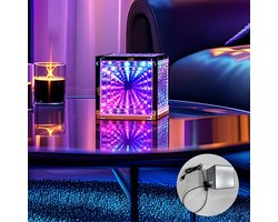 Lzwintrading - LED Tafellamp - Nachtlamp - Infinity Hyper Cube LED Licht - Bureaulamp -Dimbaar Sfeerlicht - 3D Nachtlampjes voor Slaapkamer - Infinity Spiegel Tunnel Nachtlampje - Multicolor - Oplaadbaar USB - Bedlampje