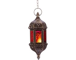 Lzwintrading - Marokkaanse Kaars Lantaarn voor Buiten Binnen - Windlicht - Opknoping Theelicht Kandelaars Metalen & Glas - Ramadan Lamp Decoratieve Lantaarns Kaarsen - Voor Woonkamer Balkon Patio Halloween Kerstversiering - Tuinverlichting - 1 Stuk