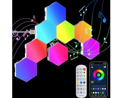Lzwintrading Wandlamp Binnen - 8 Stuks Hexagon RGB Led-Paneel - Gaming Wandlamp Oplaadbaar - Smart LED met Afstandsbediening App Controle - Smart Led-Muziek, Sync, Lichtpanelen, Modulaire Lamp - Wandverlichting voor Woonkamer Slaapkamer Kinderkamer