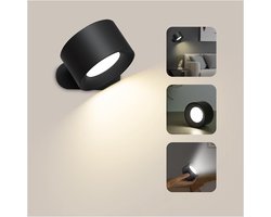 Lzwintrading Wandlamp Binnen Oplaadbaar - Wandlamp voor Woonkamer Slaapkamer Hal Draadloze Wandlampen - 3 Helderheidsniveaus 3 Kleurmodi Bedlampje - 360° Draaibare Touch Control Wandlampen - Zwart