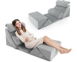 M-Goods – 7-Delig Wigkussen Set Orthopedisch – Rugkussen Bed & Leeskussen – Traagschuim Wigkussen tegen Reflux, Rugpijn & Snurken – Verstelbaar Zuurbranden Kussen – Grijs
