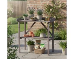 M-Goods - Plantentafel Buiten - Houten Oppottafel - Plantenrek met Opbergrek - Tuin Werktafel - Vurenhout Grijs
