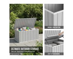 M-Goods Tuinkist Metaal - Opbergbox Tuin Buiten - Kussenbox Waterdicht - Robuust Gegalvaniseerd Staal - 129x67x65 cm Grijs