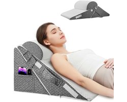 M-Goods - Wigkussen Bed – Verstelbaar 3-in-1 Leeskussen – Tegen Snurken & Reflux – Ergonomisch Hoekkussen met Memory Foam – Rug, Nek & Been Ondersteuning