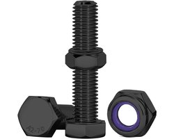 M10 Zeskantbouten en Moeren Set van 10 Stuks RVS A2 V2A Zwart 40mm voor Meubels, Auto's en 3D Printtoepassingen