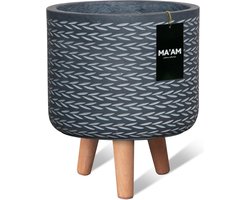 MAAM Pottery Eve bloempot op poten - D21xH27 - Zwart - houten pootjes (FSC) - trendy design plantenpot