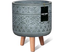MAAM Pottery Fay bloempot op poten - D32xH36 - Groen - houten pootjes (FSC) - marokaans/bohemian/botanische decoratie