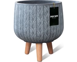 MAAM Pottery Ivy Bloempot op poten - D36xH36 - Grijs - houten pootjes (FSC) - duurzame kwaliteit - trendy visgraat design