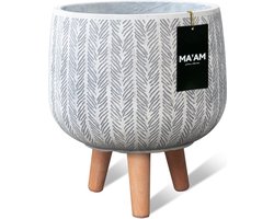 MAAM Pottery Ivy bloempot op poten - D36xH36 - Wit - houten pootjes (FSC) - duurzame kwaliteit - trendy visgraat design