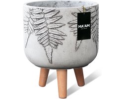 MA'AM Pottery Vio bloempot op poten - D37xH40 - Wit - houten pootjes (FSC) - varen plant - duurzame kwaliteit