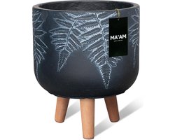 MA'AM Pottery Vio bloempot op poten - D37xH40 - Zwart - houten pootjes (FSC) - varen plant - duurzame kwaliteit