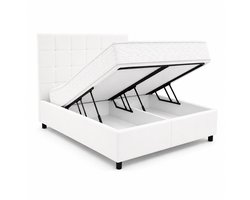 Maan matras ® Boxspring 140x200 | Inclusief Matras & Topper | Wit Gestoffeerd | bed | boxspring met opbergruimte | Boxspring compleet