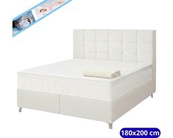Maan matras ® Boxspring 180x200 | Wit gestoffeerd | bed | boxspring met opbergruimte | Boxspring compleet