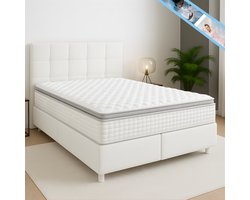 Maan matras ® Boxspring | boxspring 180x200 Wit gestoffeerd | bed | boxspring met opbergruimte | Boxspring compleet
